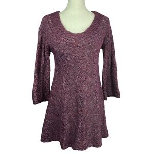 Free People Cable Knit Sweaterdress S Sweater Dress Wool Blend Marled Purple